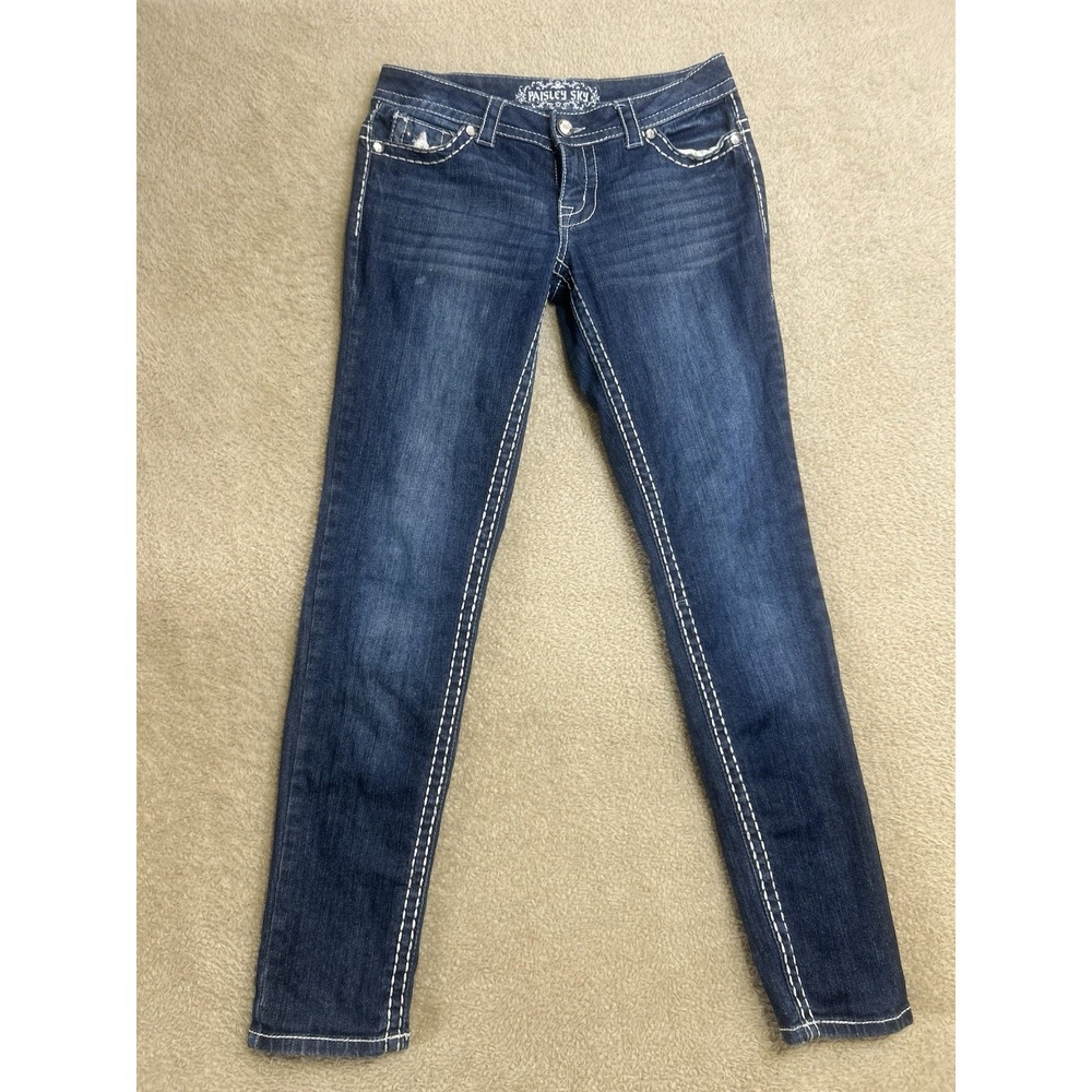 Paisley Sky Jeans Skinny Heavy Stitch Women's Size 2 Embroidered‎ Pockets